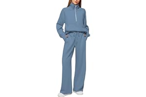 Casly Lamiit Women's 2 Piece Outfits Lounge Set 2025 Oversized Half Zip Sweatshirt Wide Leg Sweatpant Set Sweatsuit Tracksuit