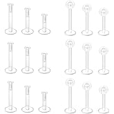 NIUSIMAN 18PCS 16G Clear Push Top Piercing Retainers Earrings For Work, Bioflex Lip Rings Labret Helix Tragus Medusa Monroe Retainer For Women Men 6-10mm Bar Length
