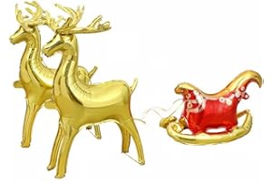 3pcs Gold Christmas Reindeer Sleigh Foil Balloon Three-dimensional standing reindeer sleigh Christmas decoration balloon for 