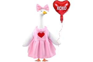 Teeanzo Valentine's Day Goose Outfit with Balloon for 23" Porch Goose Holiday Pink Red Heart Cloths Costume Valentines Party Outdoor Garden Patio Yard Lawn Art Decoration