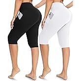 FULLSOFT 2 Pack Women's Capri Leggings - High Waisted Knee Length Capris Yoga Pants for Summer Casual Workout