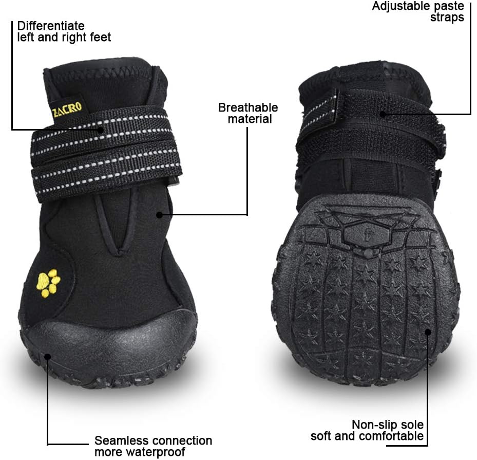 Zacro 4PCS Protective Dog Boots, Waterproof Shoes Outdoor Shoes for