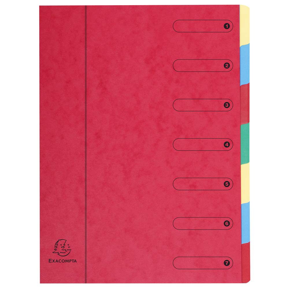 Exacompta - Ref 5107E - Harmonika Multipart File - 24.5 x 32cm in Size, Suitable for A4 Documents, 7 Multi-Coloured Tabbed Sections, Premium Pressboard Cover - Red Cover