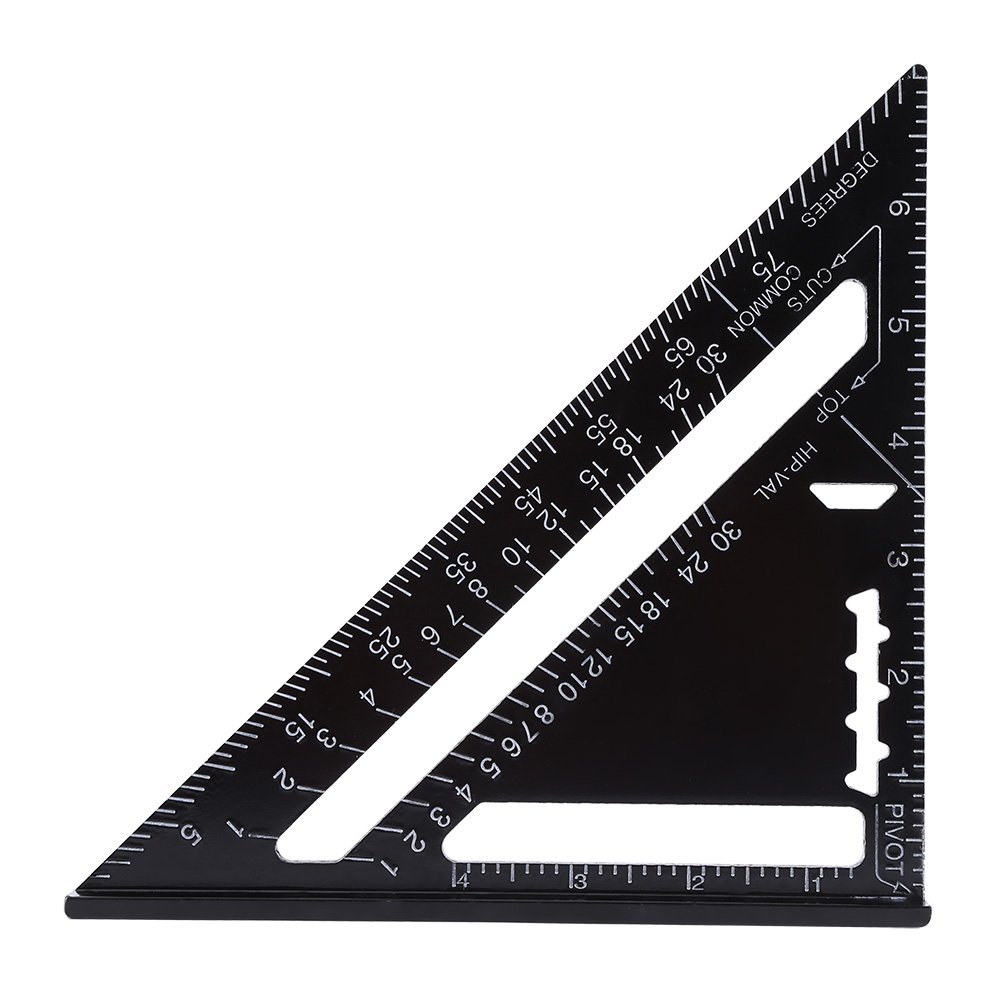TOPINCN 7 Inch Aluminum Alloy Black Triangle Ruler Square Protractor High Precision Measurement Ruler Tool for Engineer Carpenter(Imperial System)
