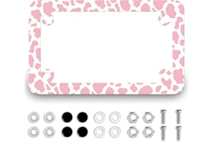 MUAWUOIK Pink Cows Print Motorcycle License Plate Frame Stainless Steel 4 Holes Plate Frame Cute Cow Tag Holder Animal Motorcycle Accessory with Screws Nut Caps 7.7" x 4.5"for Bike Motorcycle