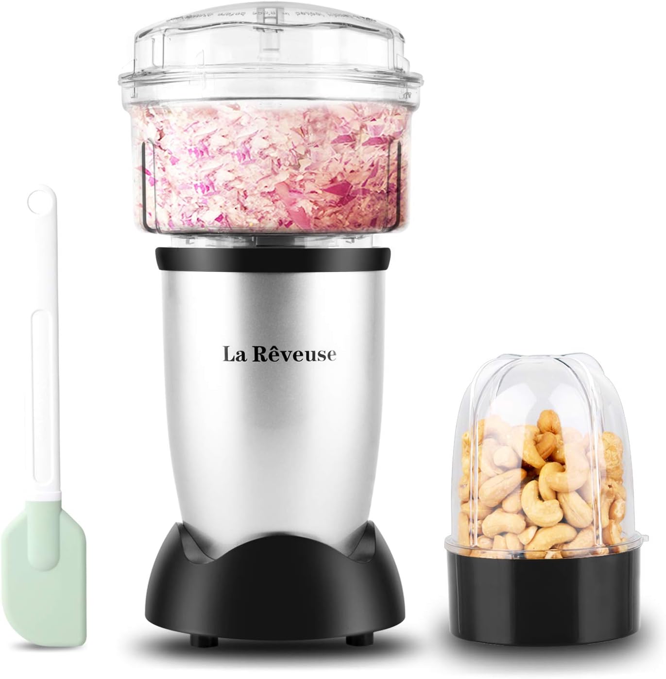 La Reveuse 2-Cup Food Processor & Vegetable Chopper & Food Grinder,250 Watts, for Dicing, mincing,Chopping,Puree,Grinding,Silver (Silver)