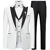 MAGE MALE Mens Suit Slim Fit 3 Piece Tuxedo Suits One Button Wedding Prom Party Dinner Blazer Vest Black Pants Set