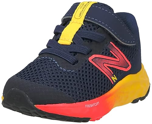 New Balance Kids Fresh Foam Arishi V4 Hook and Loop Running Shoe, Team Navy/Electric Red/Egg Yolk, 8 US Unisex Toddler