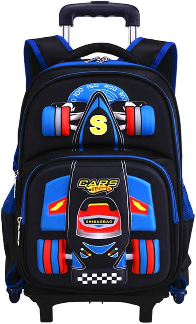 SCBJB Rucksack mit Rädern, Grundschule Jungen 6-Rad-Streifen Rennen
