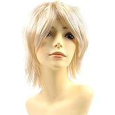 Modernfairy Anime Halloween Wig Platinum Blonde for Cosplay Party, Synthetic Layered Short Hair Wigs with Bangs, Pastel Wigs for Women Men