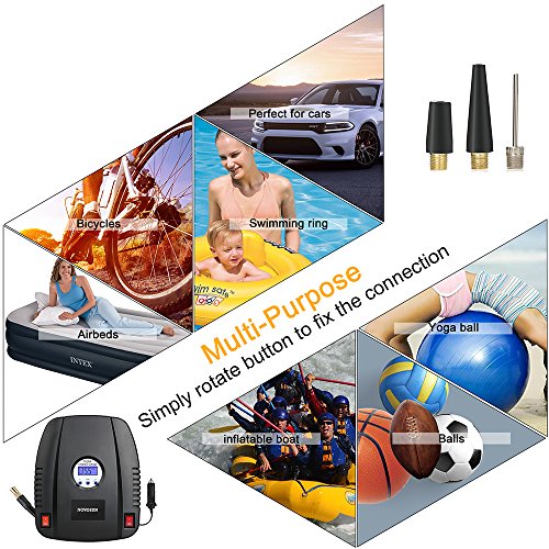 Portable Air Compressor Pump,12V 160 PSI Auto Digital Tire Inflator,The LED Light with Switch Tire Pump for Car,Bicycle,Basketball,Air Boat and Other Inflatables - Thumbnail 4