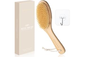 Dry Brushing Body Brush - Best for Exfoliating Dry Skin, Lymphatic Drainage -Natural Bristle Dry Brush- Organic Spa Exfoliato