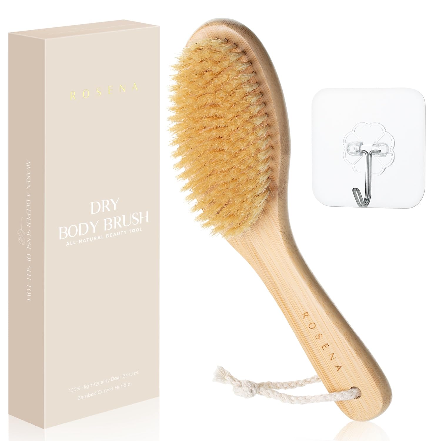 Dry Body Brush - Best for Exfoliating Dry Skin, Lymphatic Drainage, Dry Brush with Natural Bristles, Organic Spa Exfoliation, Bamboo Handle, Plastic Free