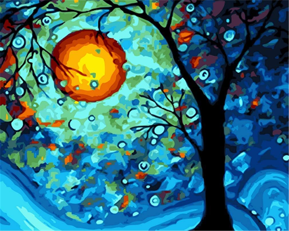 YEESAM ART Paint by Numbers for Adults Beginners Dream Tree by Van Gogh 16x20 inch Linen Canvas Acrylic DIY Number Painting Kits Wall Art Decor Gifts (Without Frame)