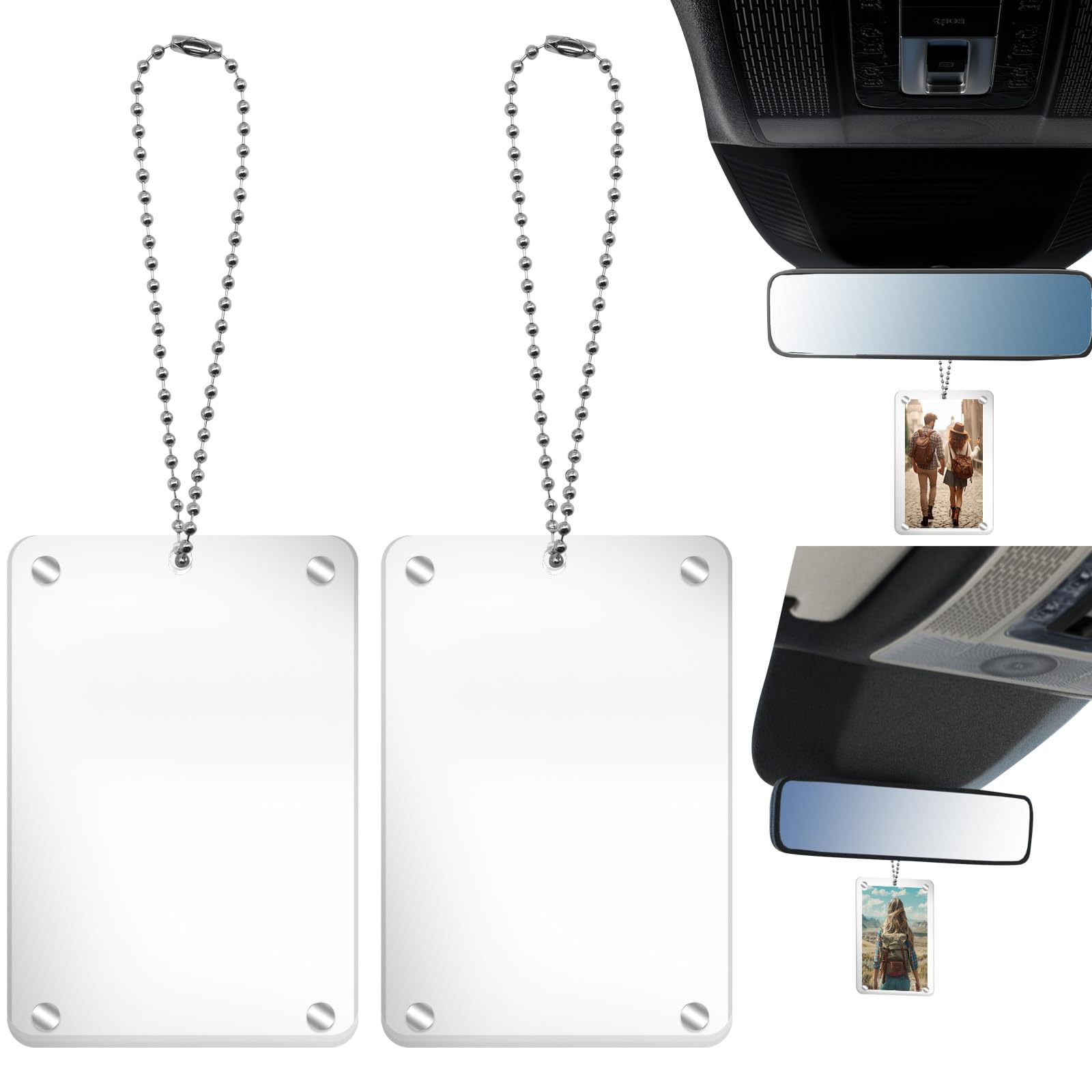 Photo 1 of CYUXING 2Pcs Car Hanging Photo Holder Universal Magnetic Car Picture Frame Rear View Mirror Accessories Ornaments Decor Personalized Acrylic Transparent for Dads Gift