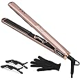 K&K 1 Inch Hair Straightener with LED Display Adjustable Temperature Flat Iron for Short Hair Tourmaline Titanium Dual Voltage Auto Shut Off 4D 360°Swivel