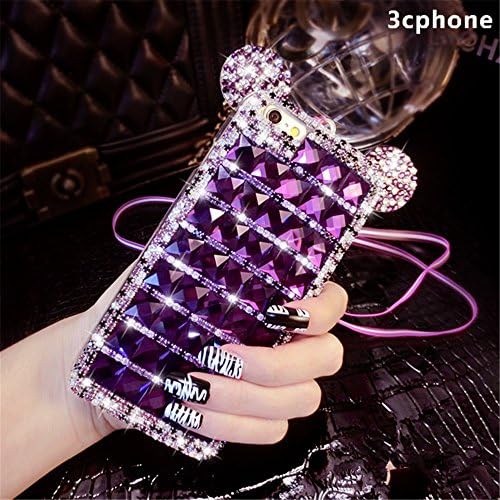 Bling Samsung Galaxy Note 8 Diamond Case With Chain,Chanyaozy[DIY][Glitter]Luxury Diamond Minnie Mouse Soft Rubber Case (Purple)