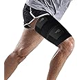 Thigh Compression Sleeve - Hamstring Wrap, Thigh Brace for Pulled Groin Muscle, Tendinitis, Workouts, Quadricep Sports Injury Recovery, Adjustable Compression Sleeve - Men, Women (Black, Single)
