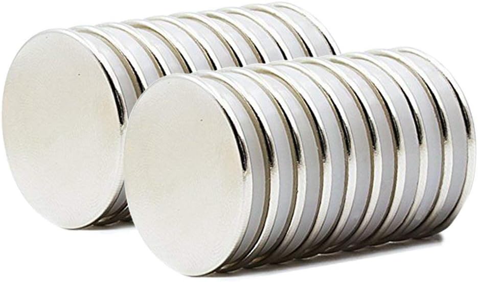 Grtard Powerful Neodymium Disc Magnets Rare Earth Magnets Fridge, DIY, Scientific, Craft, and Office Strong Magnets with Double-Sided Adhesive - 1.26"D x 0.08"H, Pack of 20