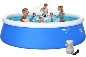 Sunrio 2025 Upgrade 12'*33" Round Inflatable Top Ring Above Ground Swimming Pool Fast Easy to Set Up Blow Up Pool Set with 530GPH Filter Pump for Summer Outdoor Garden Backyard Childen Adults