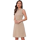 Allegra K Women's Work Dress Round Neck Solid Color Sleeveless A-Line Casual Office Dresses