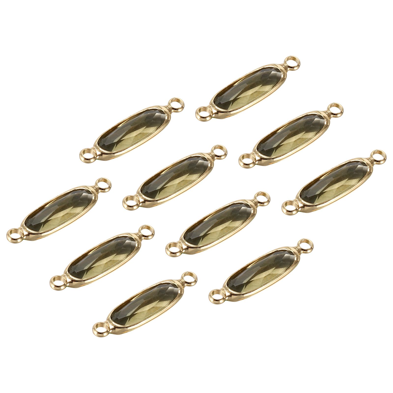 PATIKIL Birthstone Connector Link, 10Pcs Diamond Clear Charm Links, Round Glass Findings Crystal Bead Link for Drop Dangle Pendants, Light Gray