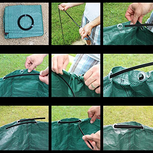 SYOOY 63 Gallon Garden Tool Trash Bag Green Lawn Garbage Storage Bag with Handles for Outdoor Garden Lawn - 18 Inches Height x 32 Inches Width