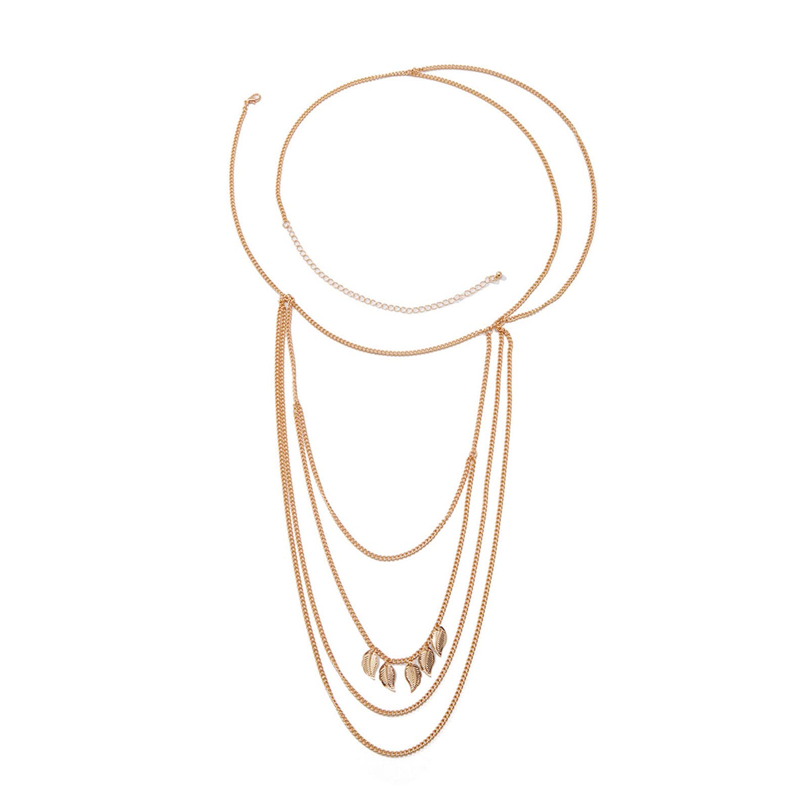 Yienate Sexy Harness Body Chain Leaf Necklace Choker Shoulder Chain Gold Multi Row Leaf Pendant Arm Chain Unique Layered Leaf Shoulder Necklace Body Chain Jewelry Accessories for Women Girls