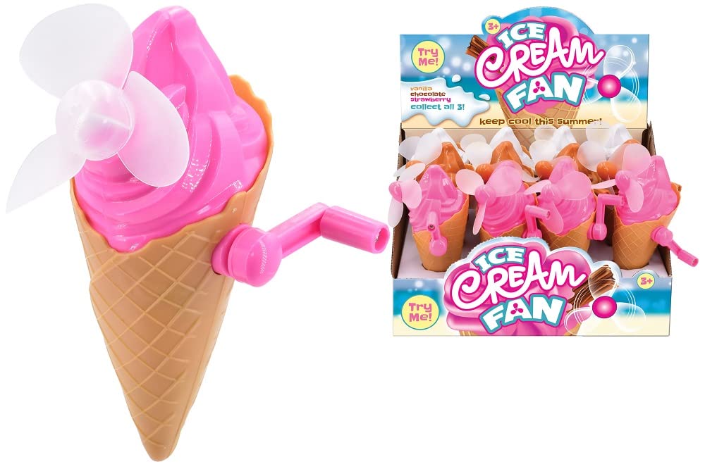 KandyToys Hand Held Wind Up Ice Cream Fan - (3 Colurs, 1 Colour Sent at Random)