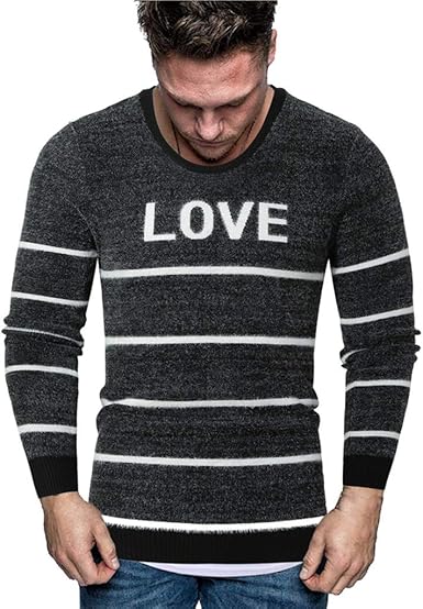 Mens Letter Print Crewneck Pullover Sweater Long Sleeve Casual Knitwear Jumper Tops At Amazon Men S Clothing Store