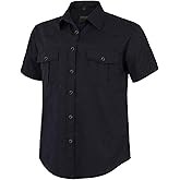 COEVALS CLUB Men's Western Plaid Pearl Snap Buttons Two Pocket Casual Short Sleeve Shirts