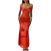 Milumia Women's Floral Twist Front Mesh Tube Dress Elegant Strapless Fishtail Maxi Dresses