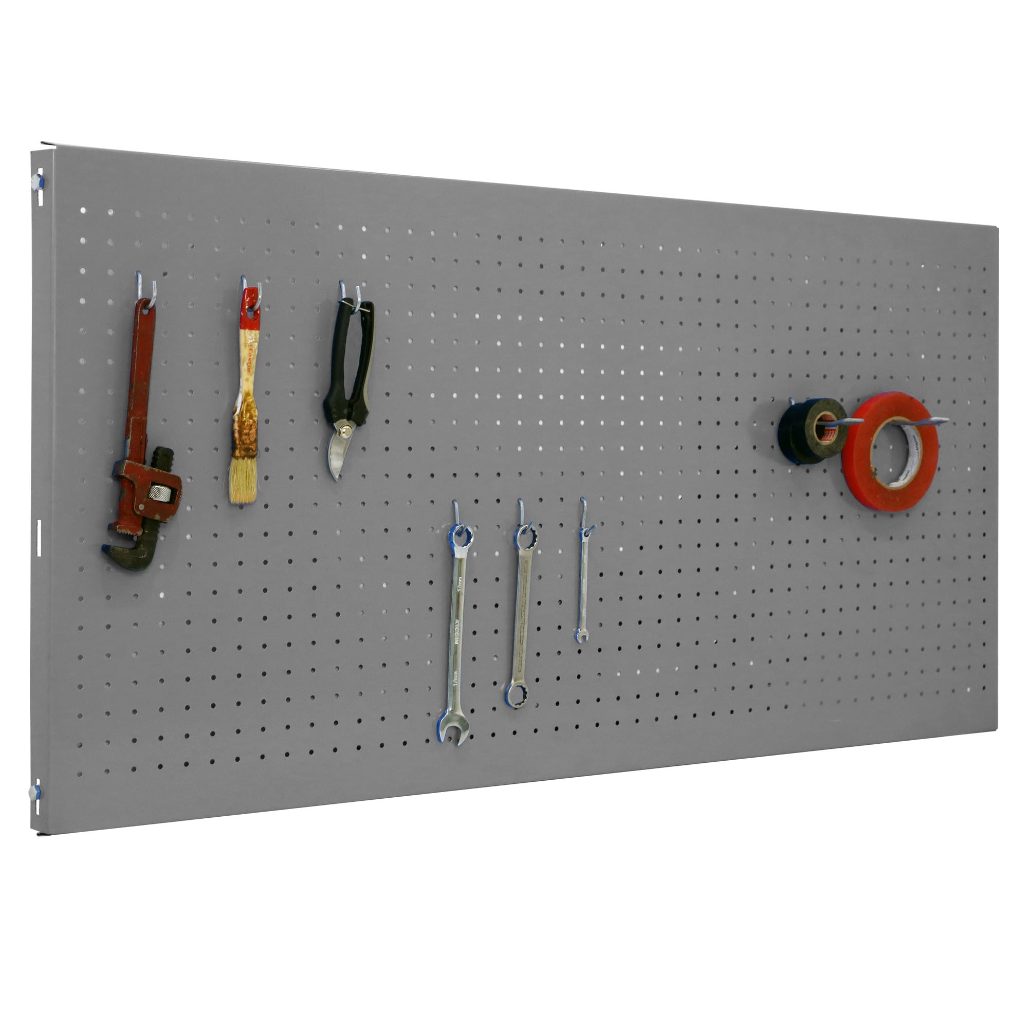 Simon Rack Tool Pegboard with 8 accesories, 400x1200x35, Metal Pegboard, Grey - Panel Click