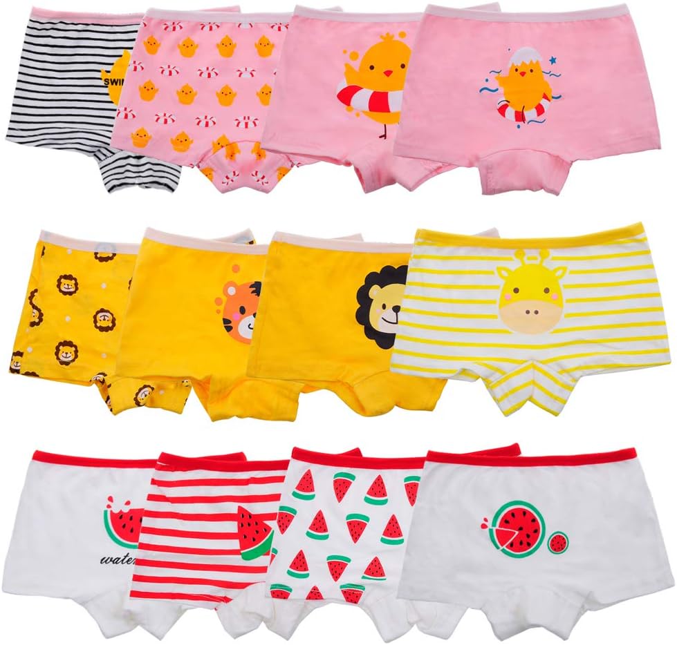 Anktry Kids 12 Pack Soft Comfort Cotton Knickers Underwear Little Girls Assorted Boyshort Panties 2-12 Yrs