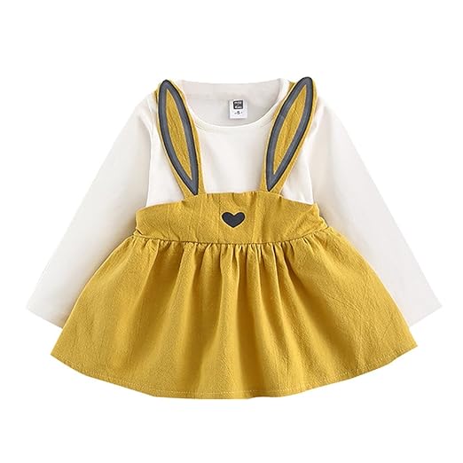 YWLINK Herbst Lange ÄRmel SüßEs MäDchen Kaninchen Verbandanzug Mini Kleiden Baby Kinder Kleinkind Hochzeit Freizeit Overall K