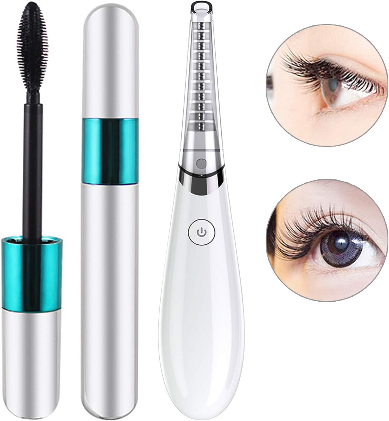 Heated Eyelash Curler & 4D Silk Fiber Eye Lash Waterproof Mascara Set Electric Rechargeable Eyelashes Curlers for Quick Natural Eye Lashes Curling Long Lasting USB Charging 2 Temperature Adjustment
