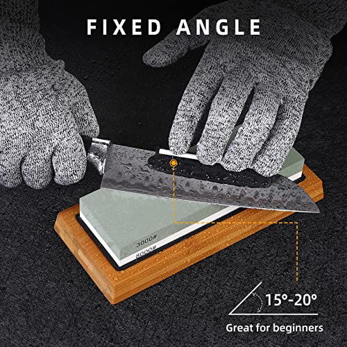 Towallmark Knife Sharpening Stone Kit 4 Side Grit 400/1000 3000/8000, 9 Pack Professional Complete Kitchen Whetstone Set with Anti-Cut Gloves, Flattening Stone