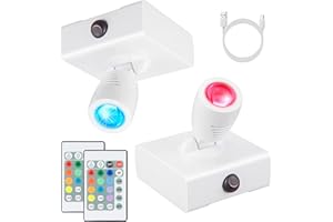 BIGMONAT Wireless RGB Spotlight Battery Operated, Rechargeable LED Accent Light with Remote and Timer, Dimmable Puck Light for Lighting Up Tree Plant Picture Dartboard Artwork Painting, 2 Pack