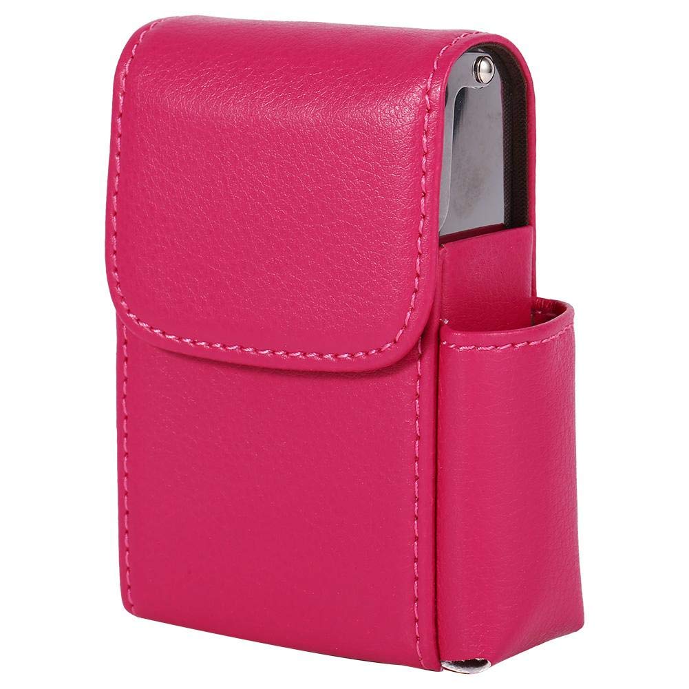 Fdit PU Leather Cigarette Case with Lighter Holder Cigarette Case Wallet for Men and Women Unisex Pink
