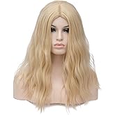 BUFASHION 18" Long Wavy Curly Golden Synthetic Wig for Women Girls Cosplay Wig Halloween Costume Wig with Wig Cap(Golden)