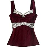Women Grunge Coquette Tops Y2K Cute Core Vintage Aesthetic Fairy Shirts 2000s Lace Trim Tank Top Downtown Girl Clothes