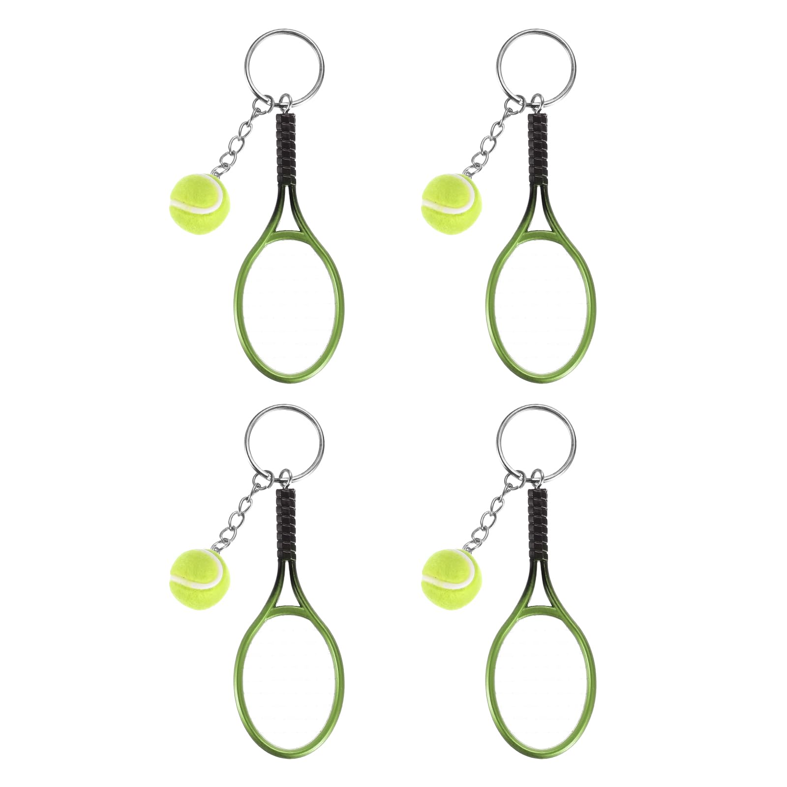 PATIKIL Tennis Keychain, 4Pcs Mini Tennis Racket Keychain Key Ring Tennis Ball Cute Sports Keyrings for Sport Lovers, Green