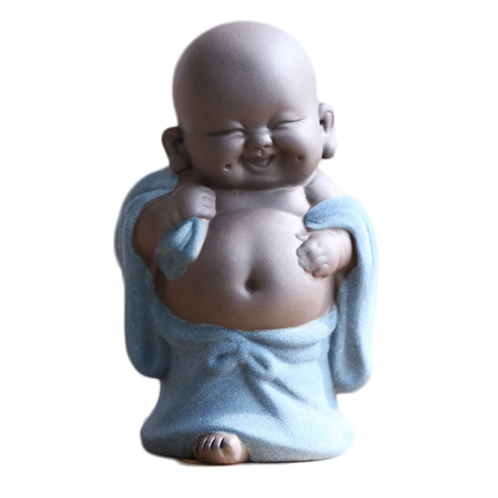 Qikuver Laughing Maitreya Buddha, Ceramic Buddha Statue Ornament Tea Sculpture Little Monk Decor Tea Set for Home Office Car Decors Gift Crafts and Arts (Blue)