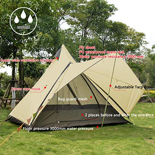 Vidalido Dome Camping Tent - Double Layers Waterproof Anti-UV Windproof Tents, 2-4 Person Family Outdoor Camping Tent(6.87.86.5ft) (Camel)