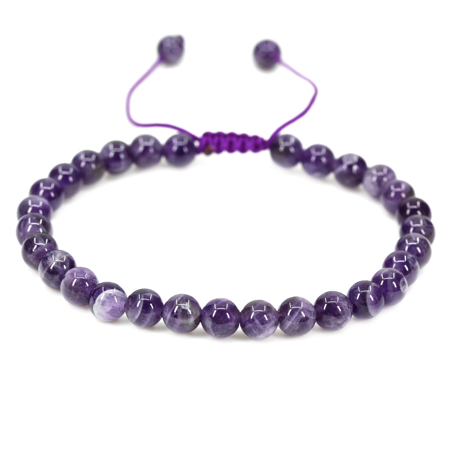 CHENYUE Natural African Amethyst Gemstone 6mm Round Beads Adjustable Bracelet 7" Unisex