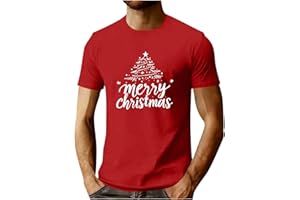 Men Merry Christmas Athletic T-Shirt Ugly Santa Christmas Tree Graphic Shirts Short Sleeve Crewneck Tops Xmas Holiday Tees