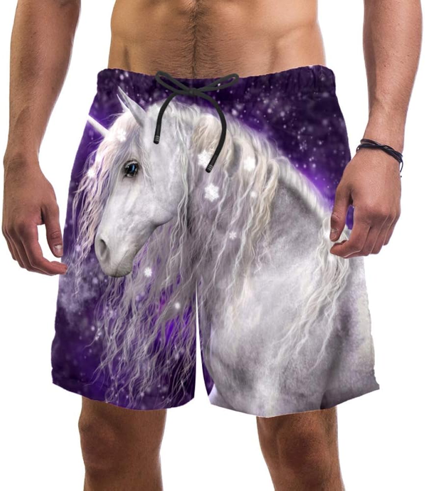 LORVIES Unicornio Morado Shorts de Playa para Hombre, bañador de Secado