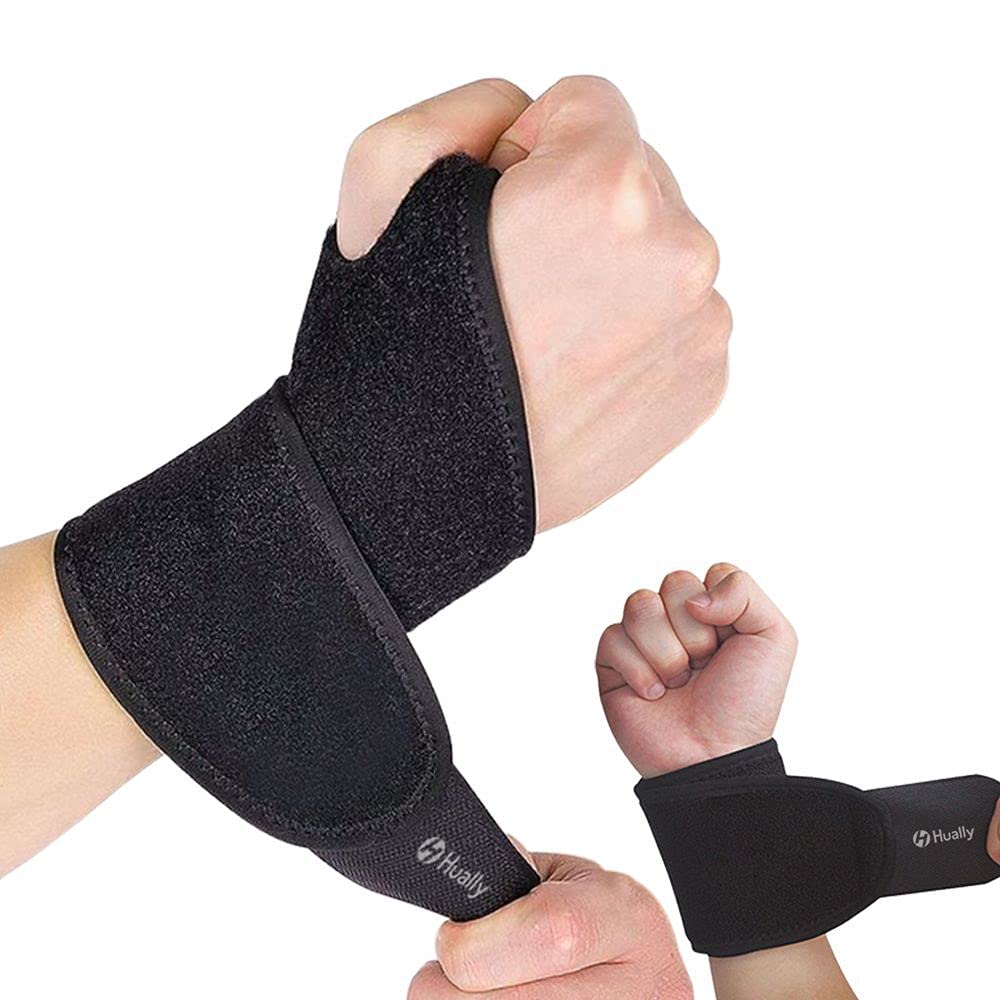Hually Wrist Support, (2 Pack) Adjustable Wrist Brace with Hook-and-Loop Design, Breathable Wrist Wrap Band Offer Hand Support for Fitness, Bench Press, Weightlifting -One Size Fits Left or Right Hand