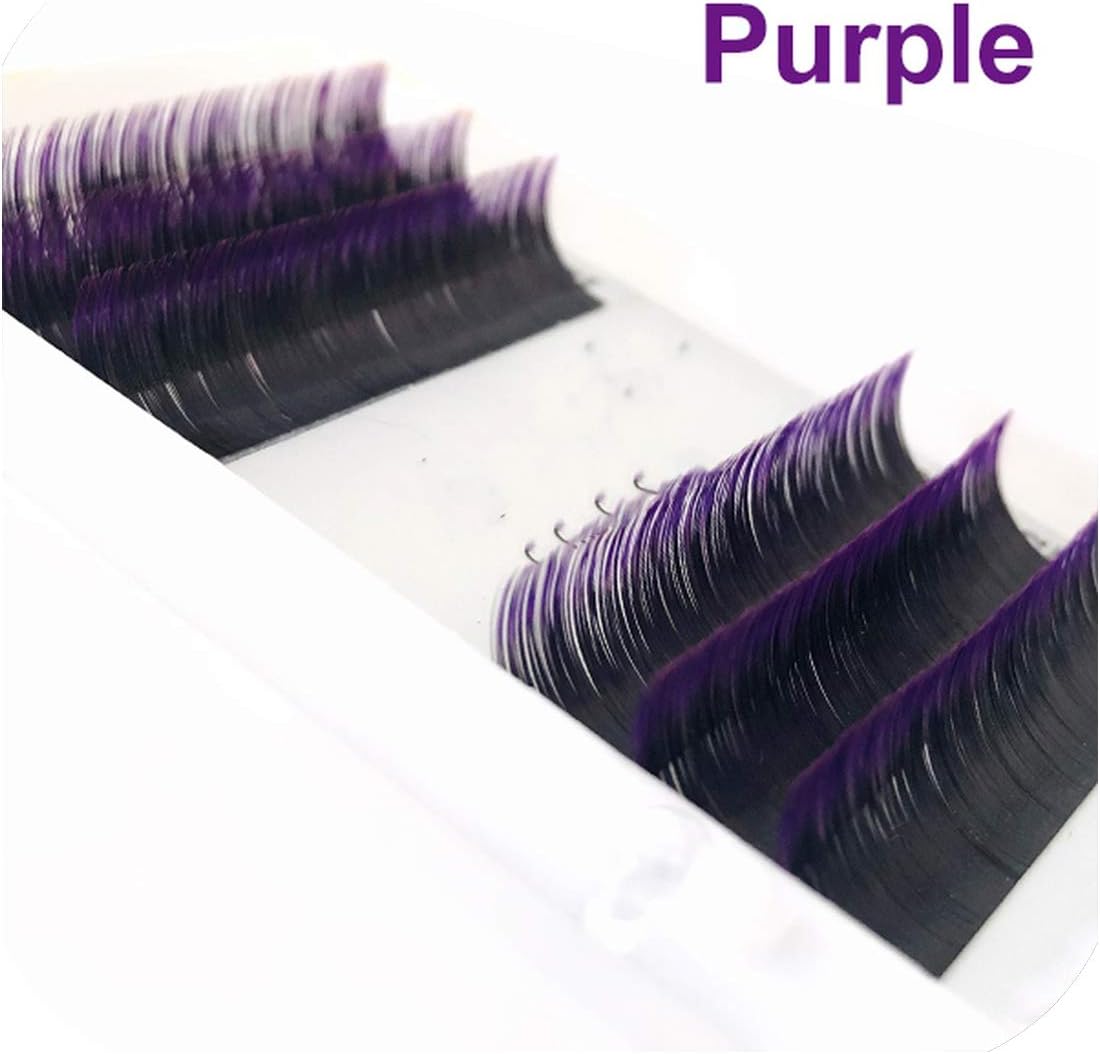 Trouek Individual Faux Mink Eyelashes Extension Ombre Natural Lash Blue color False lashes Premium soft Salon Makeup tools,C,0.07mm,12mm,Purple