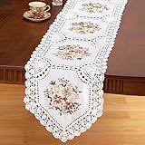 Embroidered Floral Crochet Table Linens, White, Runner